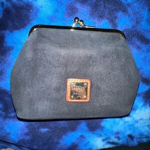 Vintage Dooney & Bourke Black Suede Wristlet with Gold Trim